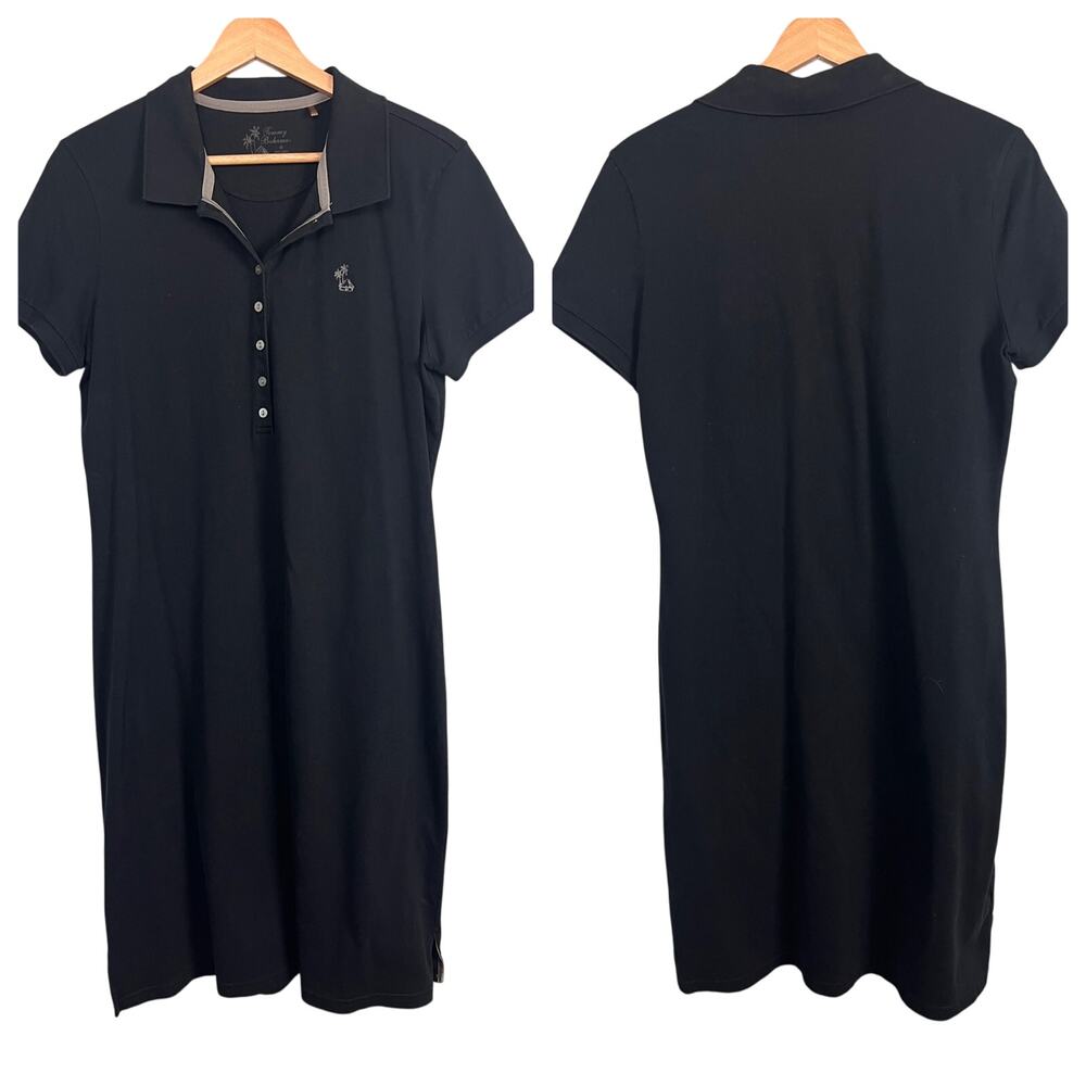 Tommy Bahama Womens M Black Polo Dress Preppy Coastal Golf Tennis Stretch Cotton